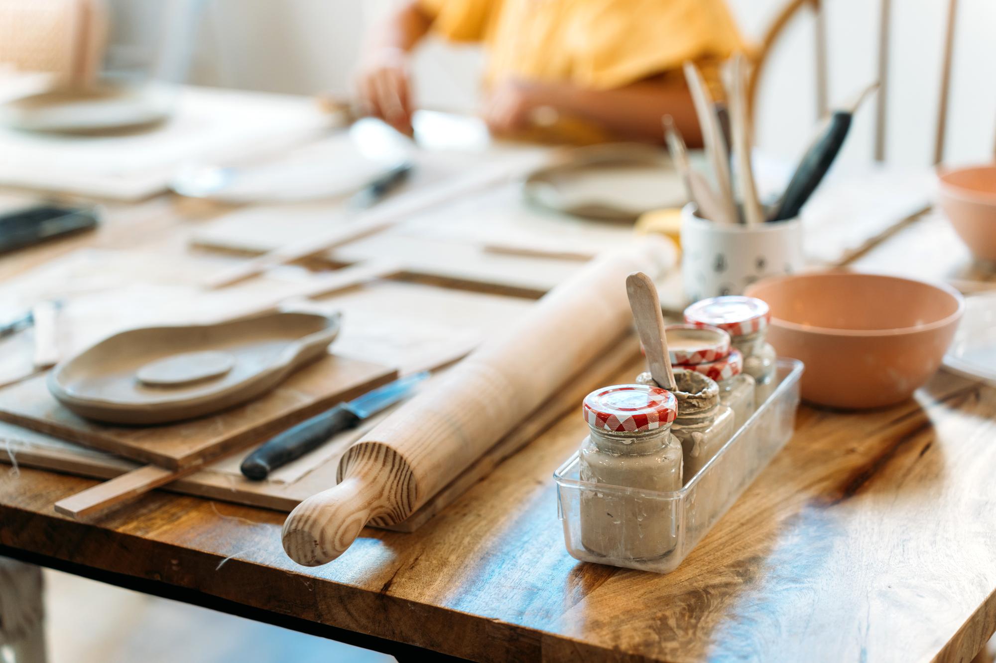 Workshop kitchen with utensils and ingredients