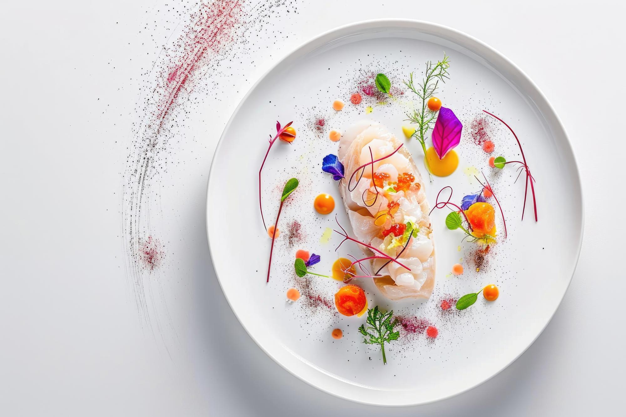 Chef plating a colorful dish